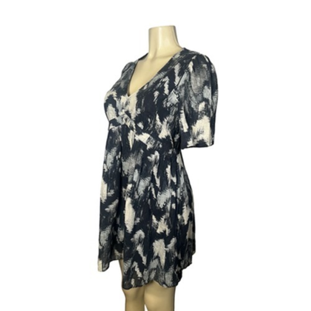 Ba&sh Dress Womens 4 Black Tie Dye V Neck Empire Waist Puff‎ Sleeve Mini Trapeze